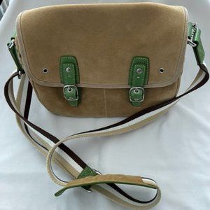 Coach Hampton Brown Suede with Green Leather Purse NEW Never Used